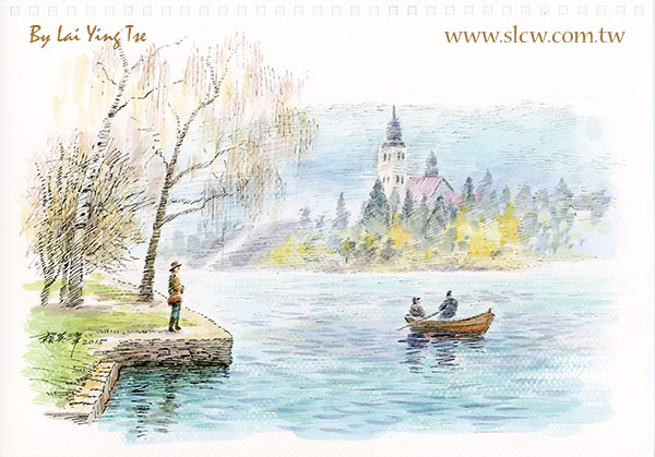 斯洛文尼亞_布萊德湖_賴英澤 繪_Bled Lake painted by Lai Ying-Tse